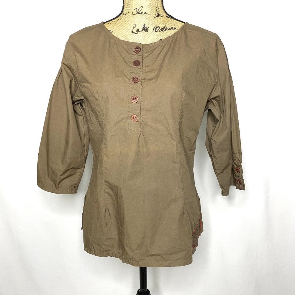 Ewa I Walla Brown 1/2 Button Tunic Shirt
